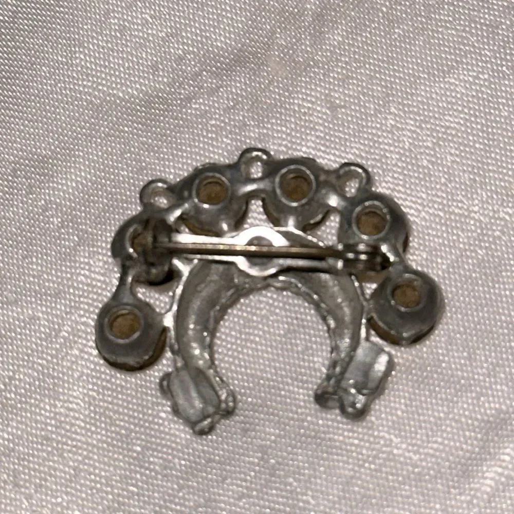 Vintage Silver Tone‎ & Rhinestones Horseshoe Shaped Brooch